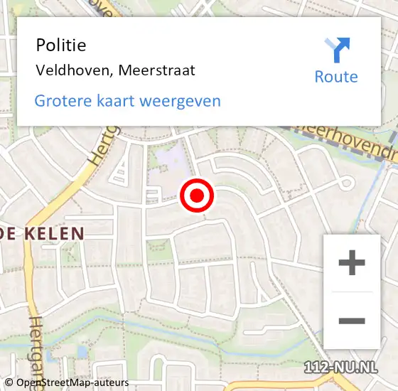 Locatie op kaart van de 112 melding: Politie Veldhoven, Meerstraat op 12 april 2016 19:29