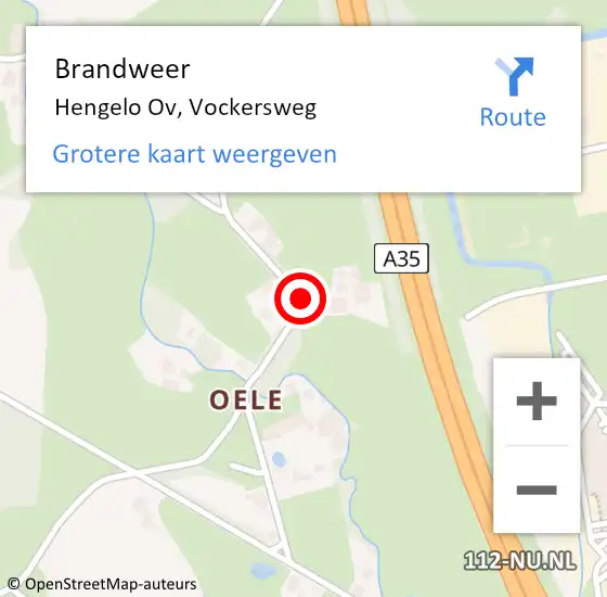 Locatie op kaart van de 112 melding: Brandweer Hengelo Ov, Vockersweg op 12 april 2016 19:54