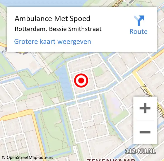 Locatie op kaart van de 112 melding: Ambulance Met Spoed Naar Rotterdam, Bessie Smithstraat op 12 april 2016 20:05