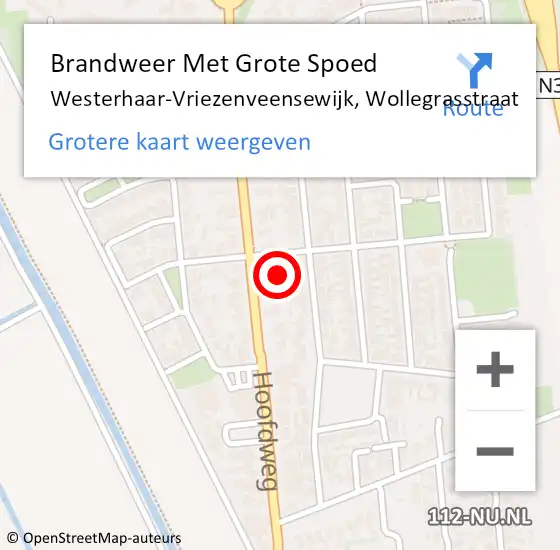 Locatie op kaart van de 112 melding: Brandweer Met Grote Spoed Naar Westerhaar-Vriezenveensewijk, Wollegrasstraat op 12 april 2016 20:33