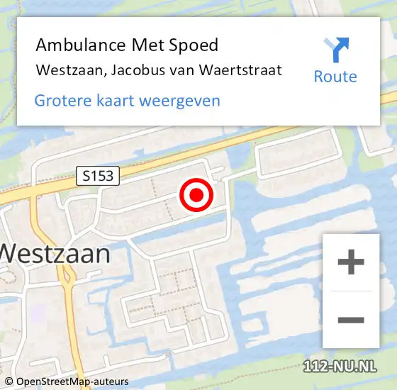 Locatie op kaart van de 112 melding: Ambulance Met Spoed Naar Westzaan, Jacobus van Waertstraat op 12 april 2016 22:20