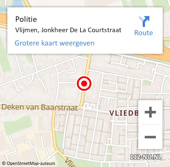 Locatie op kaart van de 112 melding: Politie Vlijmen, Jonkheer De La Courtstraat op 12 april 2016 22:47