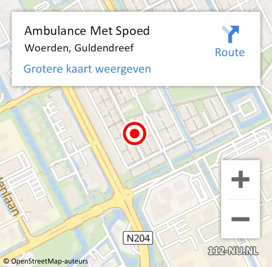 Locatie op kaart van de 112 melding: Ambulance Met Spoed Naar Woerden, Guldendreef op 12 april 2016 23:39