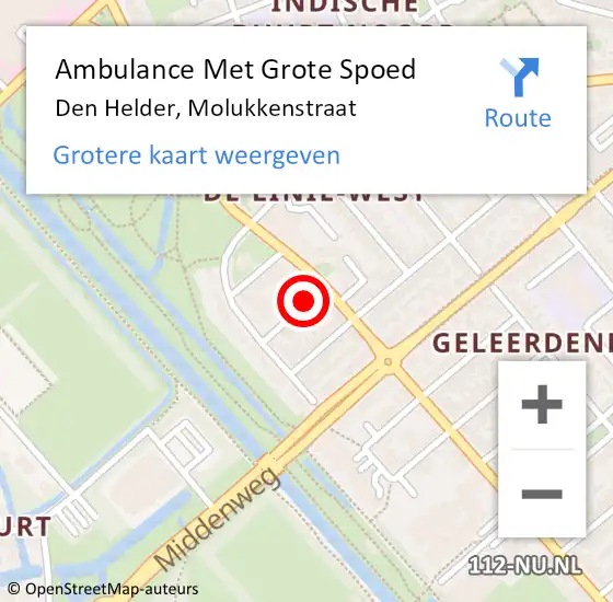 Locatie op kaart van de 112 melding: Ambulance Met Grote Spoed Naar Den Helder, Molukkenstraat op 13 april 2016 05:49