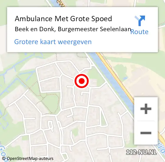 Locatie op kaart van de 112 melding: Ambulance Met Grote Spoed Naar Beek en Donk, Burgemeester Seelenlaan op 13 april 2016 08:30