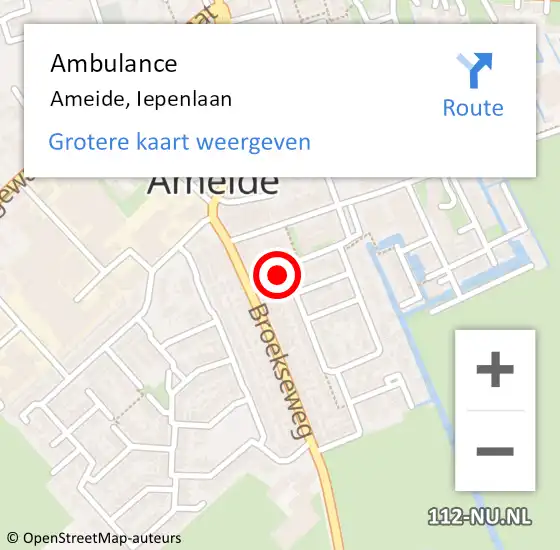 Locatie op kaart van de 112 melding: Ambulance Ameide, Iepenlaan op 13 april 2016 08:39