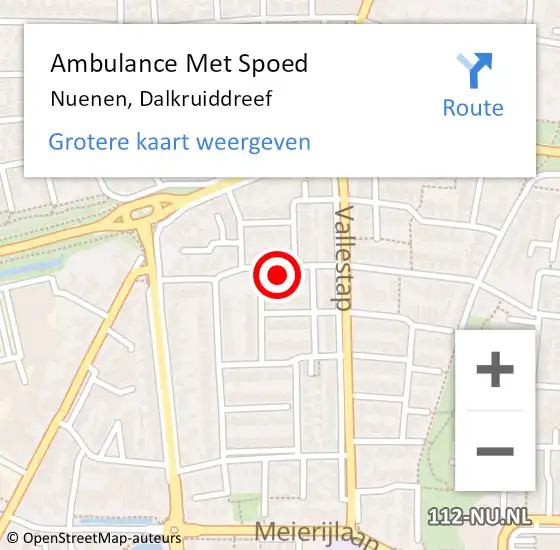 Locatie op kaart van de 112 melding: Ambulance Met Spoed Naar Nuenen, Dalkruiddreef op 13 april 2016 09:12