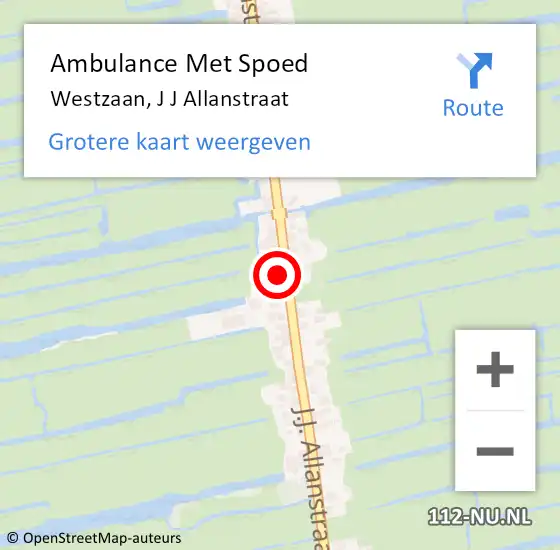 Locatie op kaart van de 112 melding: Ambulance Met Spoed Naar Westzaan, J J Allanstraat op 13 april 2016 10:45