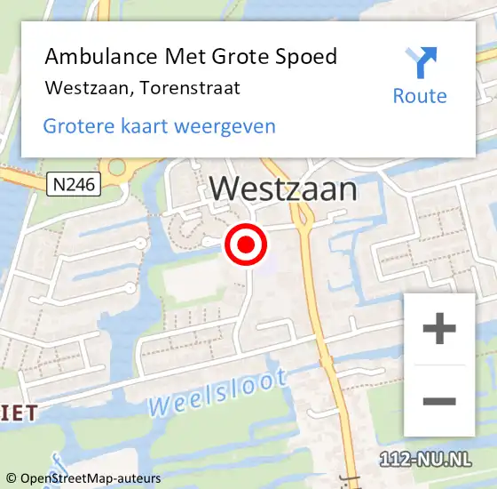 Locatie op kaart van de 112 melding: Ambulance Met Grote Spoed Naar Westzaan, Torenstraat op 13 april 2016 11:04