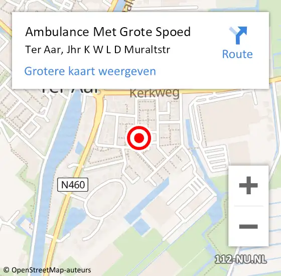 Locatie op kaart van de 112 melding: Ambulance Met Grote Spoed Naar Ter Aar, Jhr K W L D Muraltstr op 13 april 2016 11:54