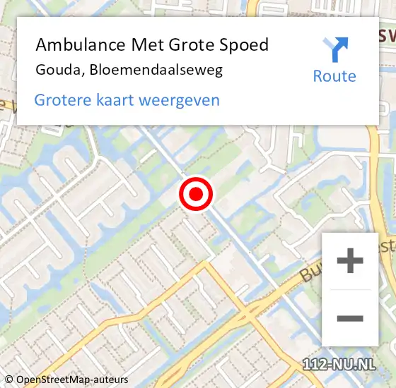 Locatie op kaart van de 112 melding: Ambulance Met Grote Spoed Naar Gouda, Bloemendaalseweg op 13 april 2016 12:53