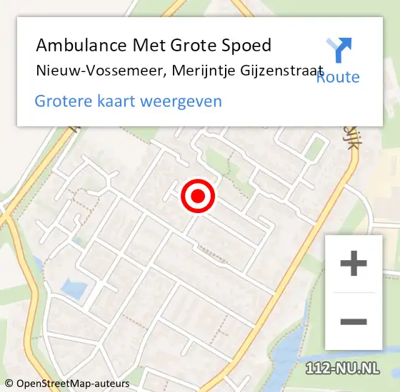 Locatie op kaart van de 112 melding: Ambulance Met Grote Spoed Naar Nieuw-Vossemeer, Merijntje Gijzenstraat op 13 april 2016 14:42