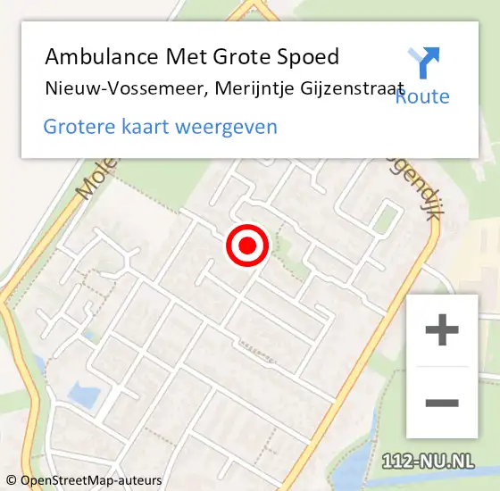 Locatie op kaart van de 112 melding: Ambulance Met Grote Spoed Naar Nieuw-Vossemeer, Merijntje Gijzenstraat op 13 april 2016 14:46