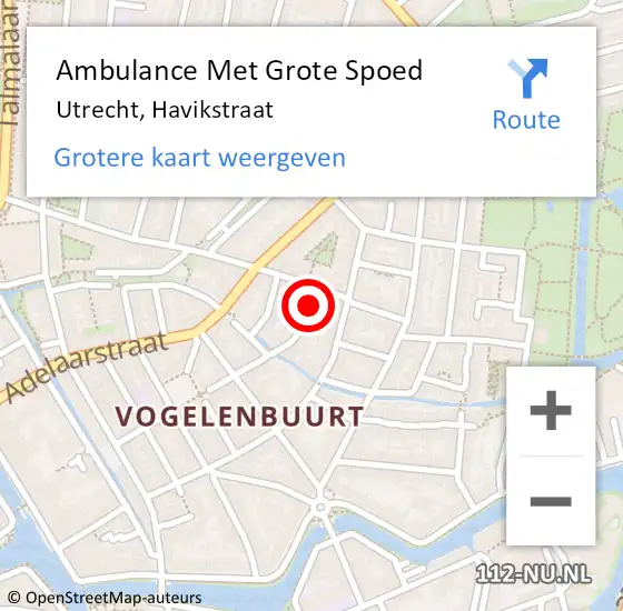 Locatie op kaart van de 112 melding: Ambulance Met Grote Spoed Naar Utrecht, Havikstraat op 13 april 2016 15:05