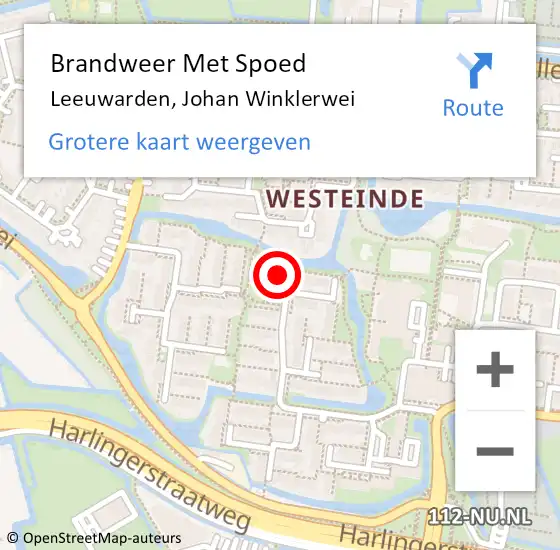 Locatie op kaart van de 112 melding: Brandweer Met Spoed Naar Leeuwarden, Johan Winklerwei op 13 april 2016 17:00