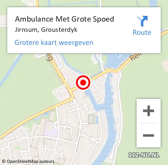 Locatie op kaart van de 112 melding: Ambulance Met Grote Spoed Naar Jirnsum, Grousterdyk op 13 april 2016 19:59