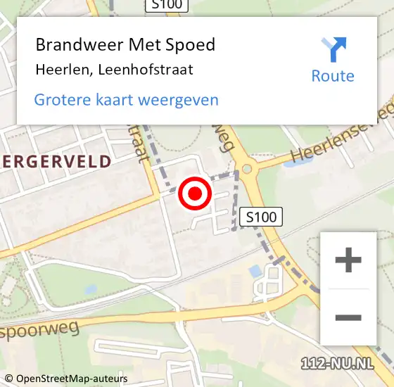 Locatie op kaart van de 112 melding: Brandweer Met Spoed Naar Heerlen, Leenhofstraat op 13 april 2016 22:24