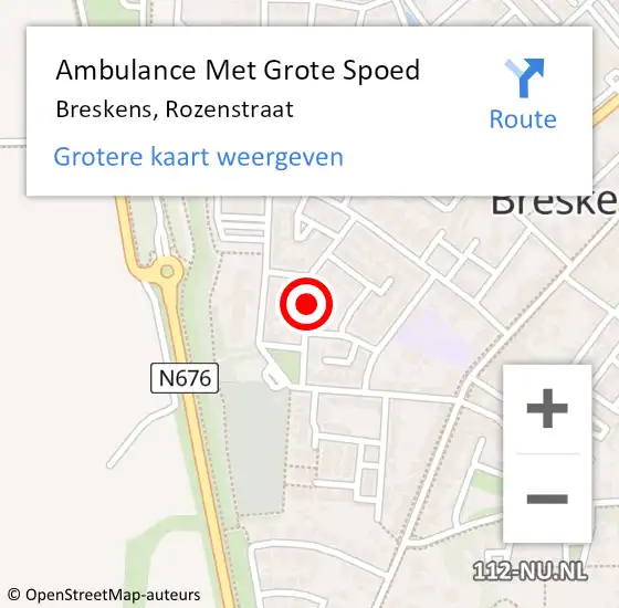 Locatie op kaart van de 112 melding: Ambulance Met Grote Spoed Naar Breskens, Rozenstraat op 13 april 2016 22:51