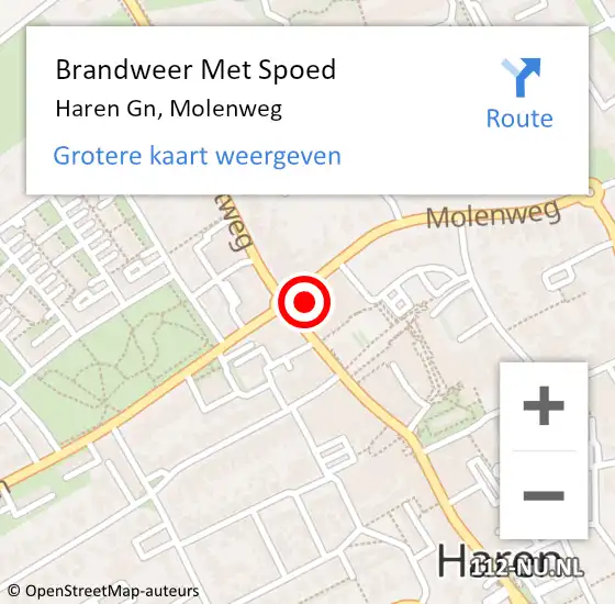 Locatie op kaart van de 112 melding: Brandweer Met Spoed Naar Haren Gn, Molenweg op 11 december 2013 21:07