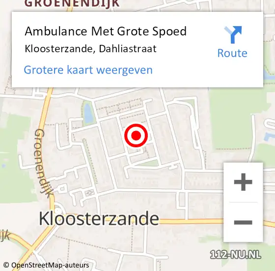 Locatie op kaart van de 112 melding: Ambulance Met Grote Spoed Naar Kloosterzande, Dahliastraat op 13 april 2016 23:57