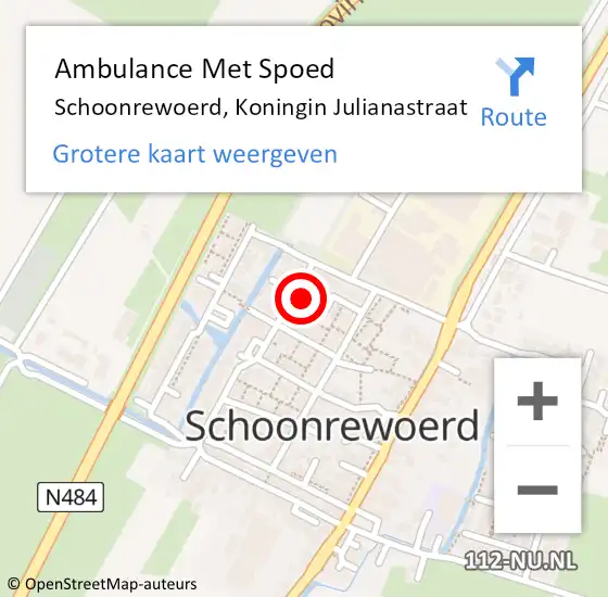 Locatie op kaart van de 112 melding: Ambulance Met Spoed Naar Schoonrewoerd, Koningin Julianastraat op 14 april 2016 06:57