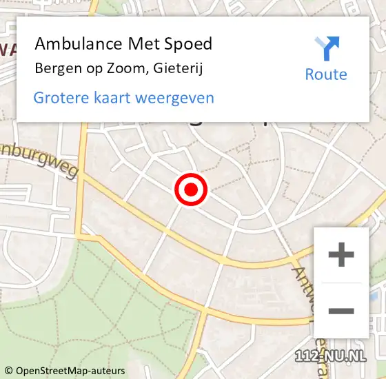 Locatie op kaart van de 112 melding: Ambulance Met Spoed Naar Bergen op Zoom, Gieterij op 14 april 2016 07:25