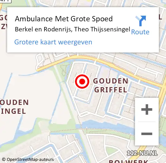 Locatie op kaart van de 112 melding: Ambulance Met Grote Spoed Naar Berkel en Rodenrijs, Theo Thijssensingel op 14 april 2016 08:14