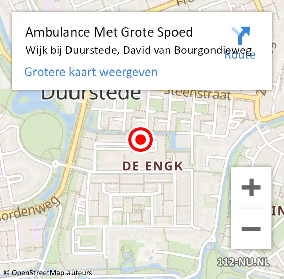 Locatie op kaart van de 112 melding: Ambulance Met Grote Spoed Naar Wijk bij Duurstede, David van Bourgondieweg op 14 april 2016 08:26