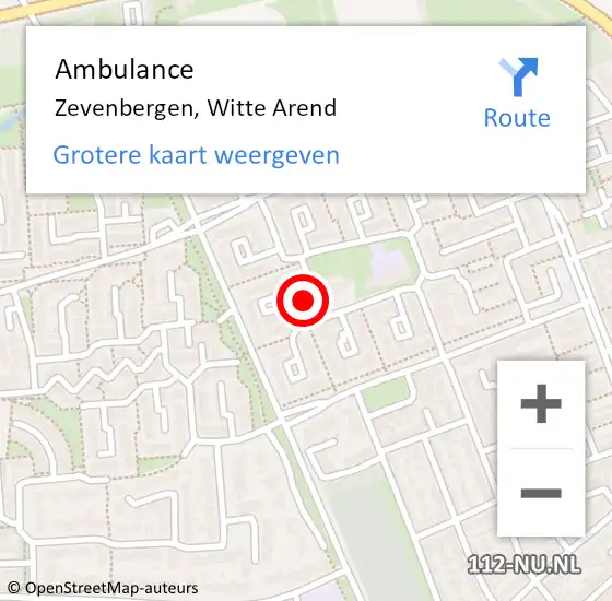 Locatie op kaart van de 112 melding: Ambulance Zevenbergen, Witte Arend op 14 april 2016 08:51