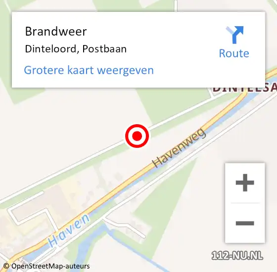 Locatie op kaart van de 112 melding: Brandweer Dinteloord, Postbaan op 11 december 2013 22:24