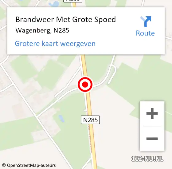 Locatie op kaart van de 112 melding: Brandweer Met Grote Spoed Naar Wagenberg, N285 hectometerpaal: 18,5 op 14 april 2016 12:02