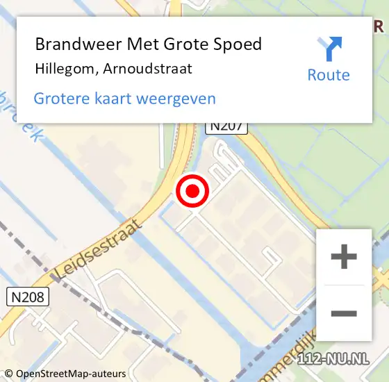 Locatie op kaart van de 112 melding: Brandweer Met Grote Spoed Naar Hillegom, Arnoudstraat op 14 april 2016 12:17