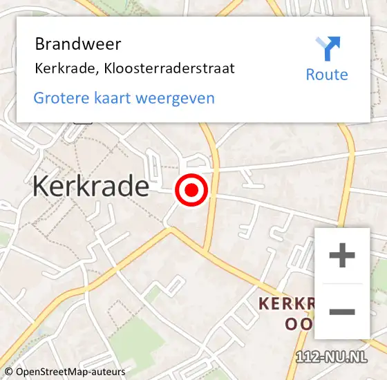 Locatie op kaart van de 112 melding: Brandweer Kerkrade, Kloosterraderstraat op 14 april 2016 12:58