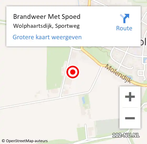 Locatie op kaart van de 112 melding: Brandweer Met Spoed Naar Wolphaartsdijk, Sportweg op 14 april 2016 13:46