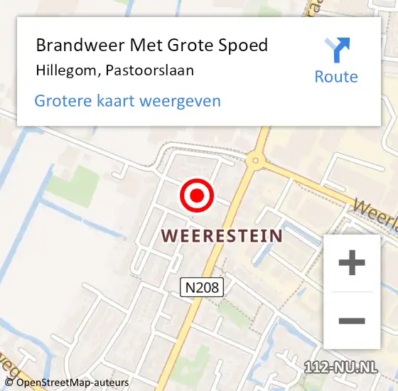 Locatie op kaart van de 112 melding: Brandweer Met Grote Spoed Naar Hillegom, Pastoorslaan op 14 april 2016 14:31