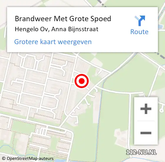 Locatie op kaart van de 112 melding: Brandweer Met Grote Spoed Naar Hengelo Ov, Anna Bijnsstraat op 14 april 2016 14:52