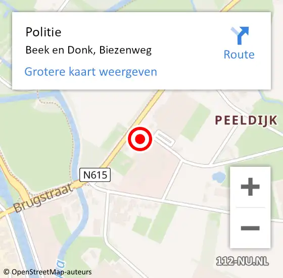 Locatie op kaart van de 112 melding: Politie Beek en Donk, Biezenweg op 14 april 2016 15:24