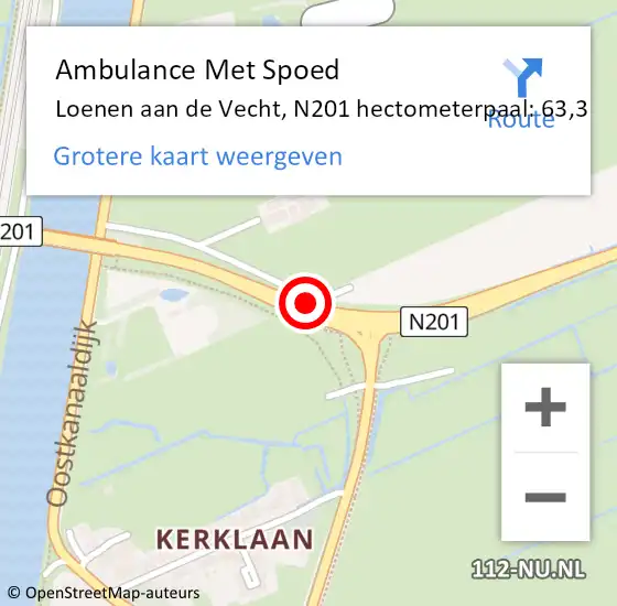 Locatie op kaart van de 112 melding: Ambulance Met Spoed Naar Loenen aan de Vecht, N201 hectometerpaal: 63,3 op 14 april 2016 18:33