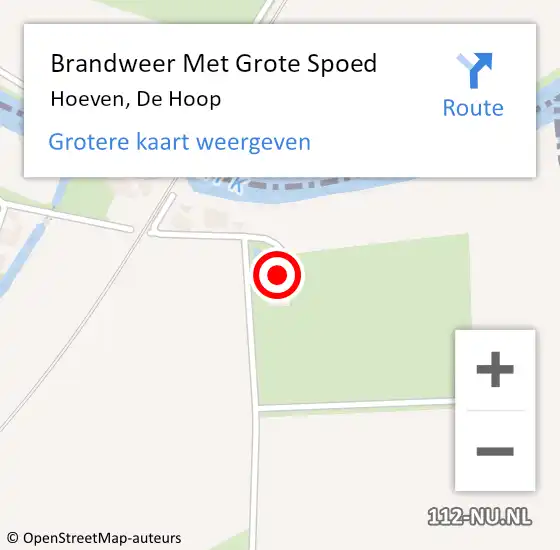 Locatie op kaart van de 112 melding: Brandweer Met Grote Spoed Naar Hoeven, De Hoop op 14 april 2016 18:50