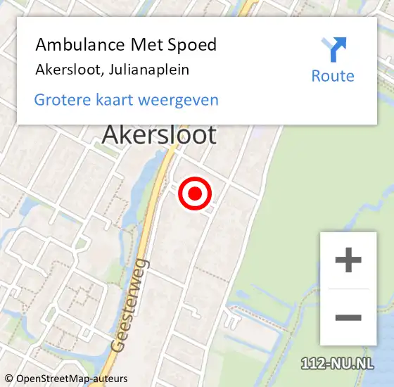 Locatie op kaart van de 112 melding: Ambulance Met Spoed Naar Akersloot, Julianaplein op 14 april 2016 20:30