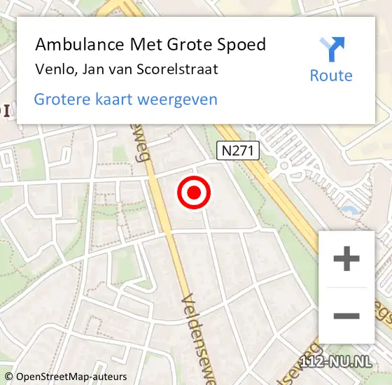 Locatie op kaart van de 112 melding: Ambulance Met Grote Spoed Naar Venlo, Jan van Scorelstraat op 14 april 2016 20:33