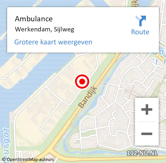 Locatie op kaart van de 112 melding: Ambulance Werkendam, Sijlweg op 14 april 2016 21:29