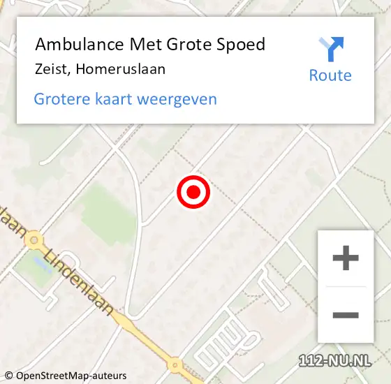 Locatie op kaart van de 112 melding: Ambulance Met Grote Spoed Naar Zeist, Homeruslaan op 14 april 2016 21:41