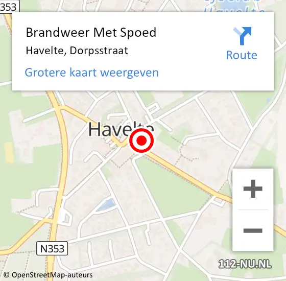 Locatie op kaart van de 112 melding: Brandweer Met Spoed Naar Havelte, Dorpsstraat op 15 april 2016 04:40