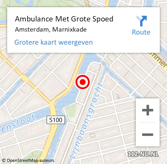 Locatie op kaart van de 112 melding: Ambulance Met Grote Spoed Naar Amsterdam, Marnixkade op 15 april 2016 08:15