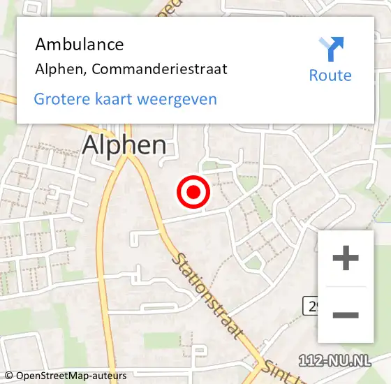 Locatie op kaart van de 112 melding: Ambulance Alphen, Commanderiestraat op 15 april 2016 08:29