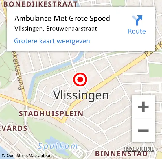 Locatie op kaart van de 112 melding: Ambulance Met Grote Spoed Naar Vlissingen, Brouwenaarstraat op 15 april 2016 09:04