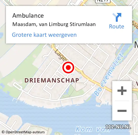 Locatie op kaart van de 112 melding: Ambulance Maasdam, van Limburg Stirumlaan op 15 april 2016 09:21