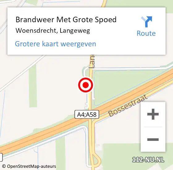 Locatie op kaart van de 112 melding: Brandweer Met Grote Spoed Naar Woensdrecht, Langeweg op 15 april 2016 09:35