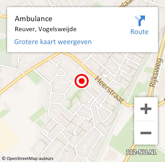 Locatie op kaart van de 112 melding: Ambulance Reuver, Vogelsweijde op 15 april 2016 10:26